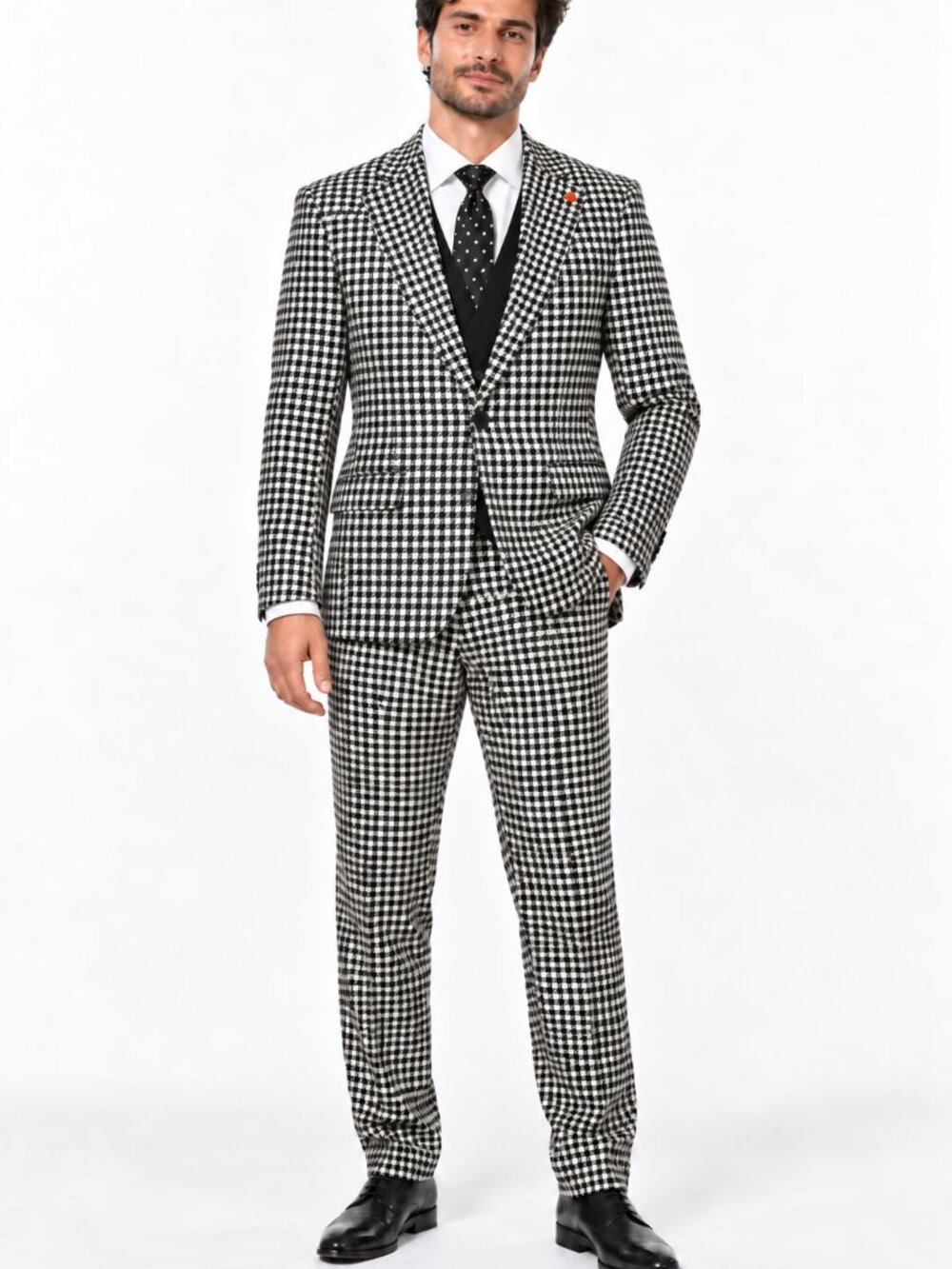 Statement Confidence Men’s Houndstooth 3-Piece Wool Cashmere Suit 46R NWT